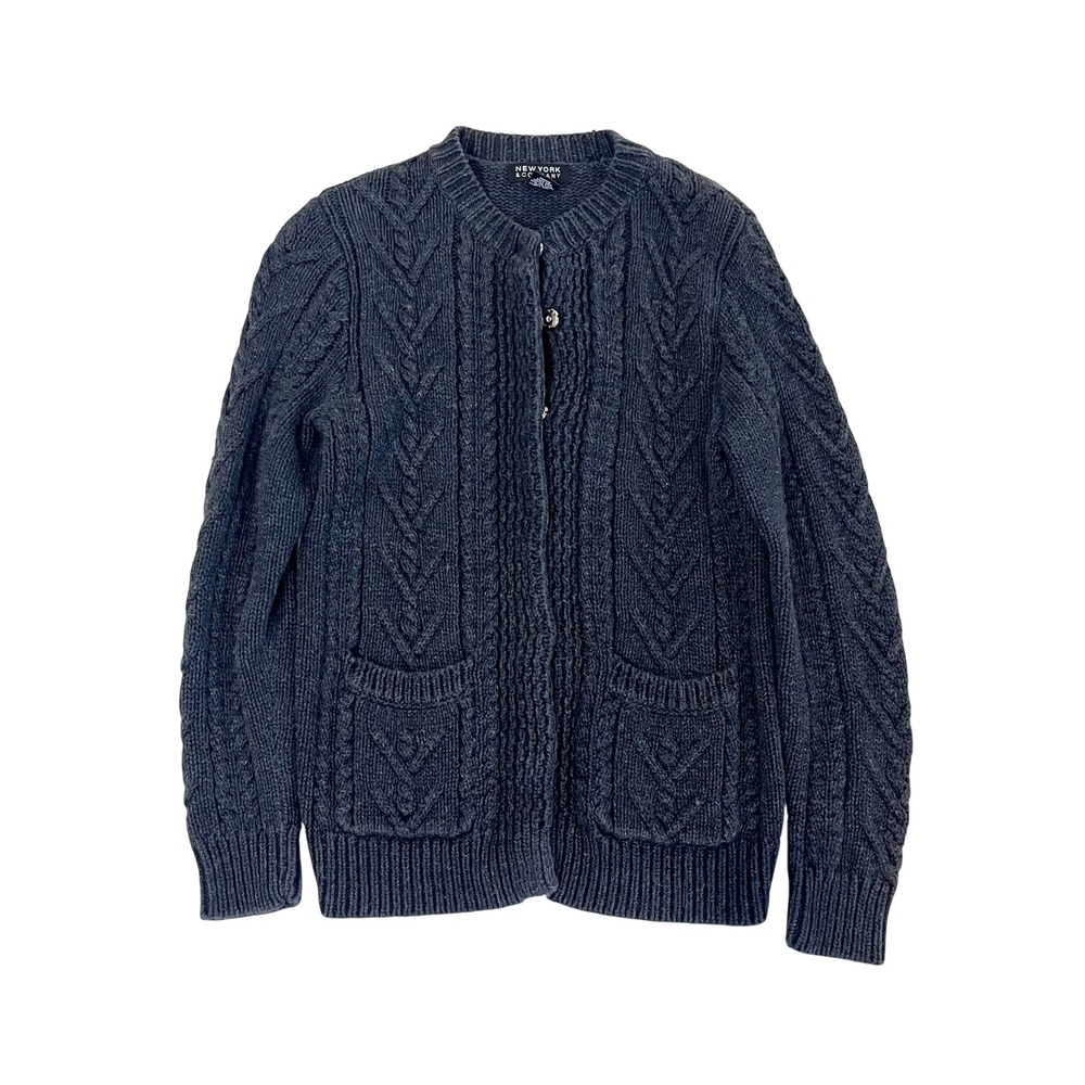 New York & Company Fisherman Knit Cable Cardigan Sweater Gray Cozy Cable Knit XS